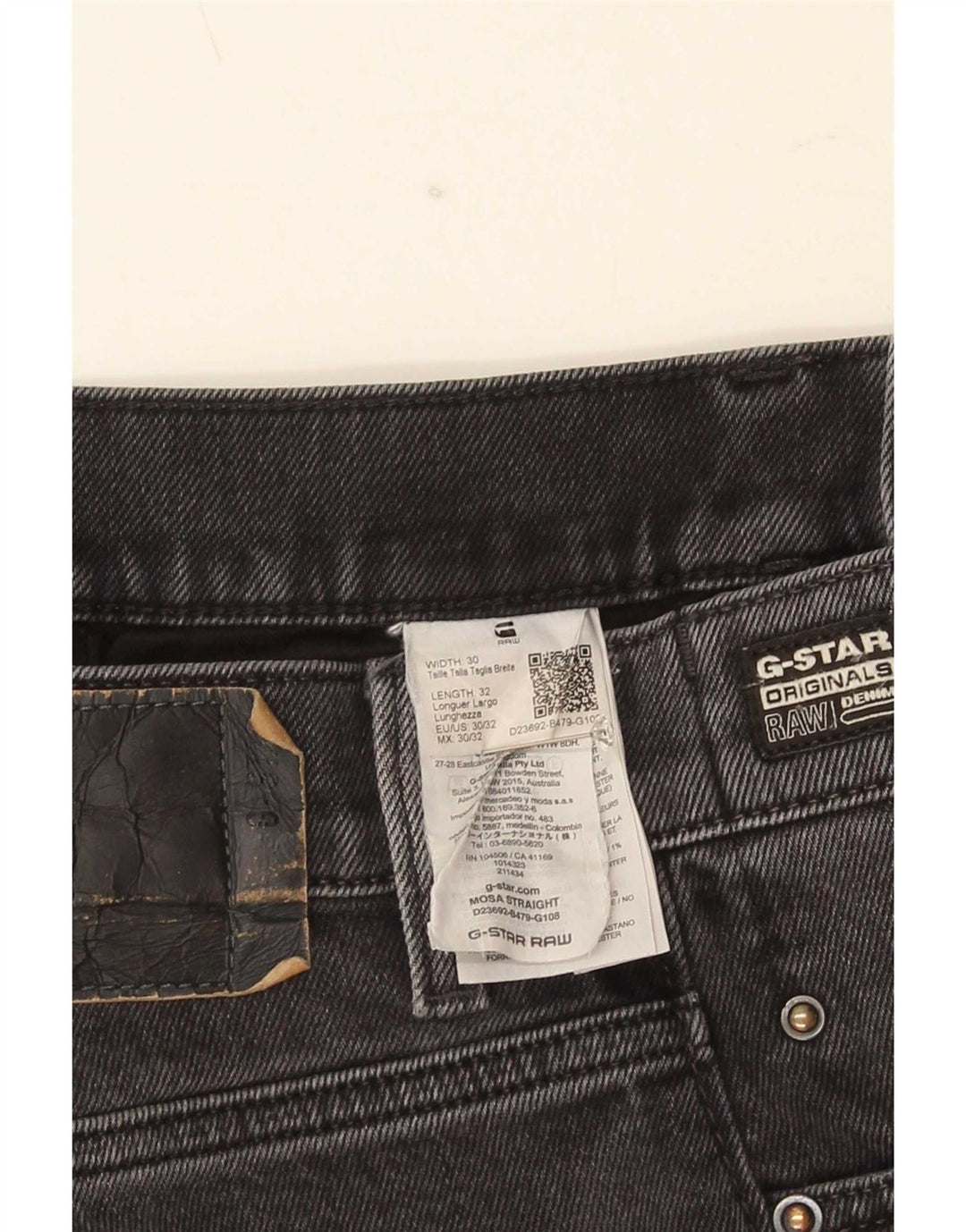 G-Star Herren Straight Jeans W30 L32 Graue Baumwolle