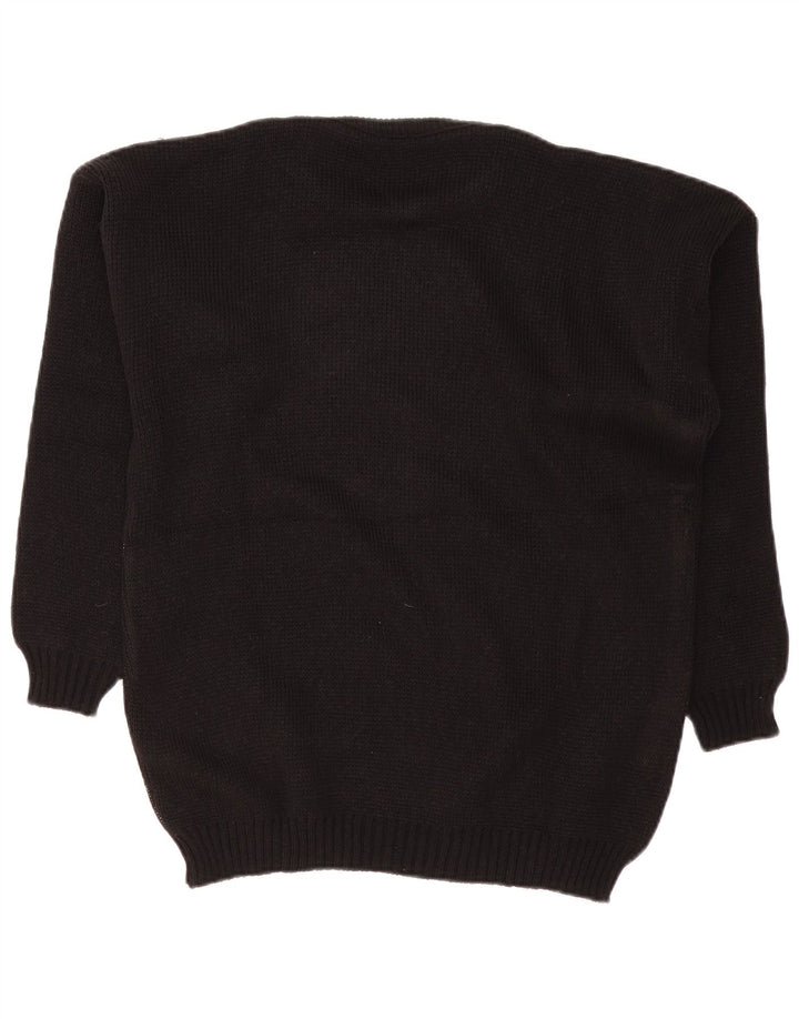 Vintage Herren Pullover mit Rundhalsausschnitt, groß, schwarz, geometrisch, Acryl