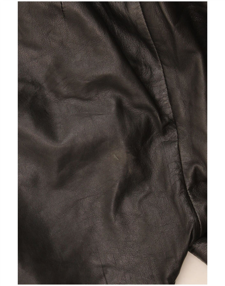 Vintage Damen Gerade Lederhose W28 L29 Schwarzes Leder