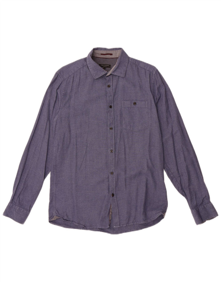 Ted Baker Herrenhemd Größe 3 Mittelblaue Baumwolle