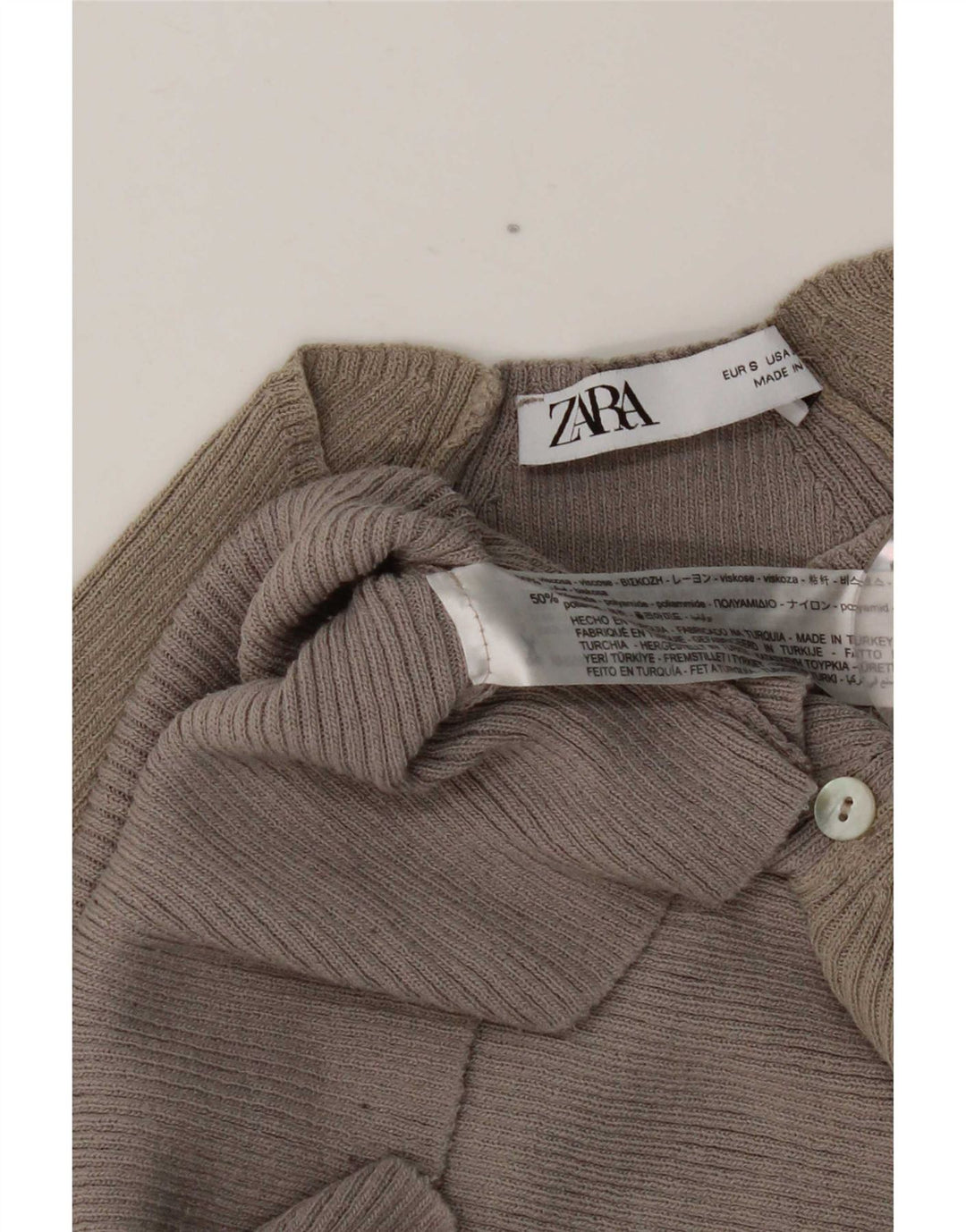 Zara Damen Crop Top Langarm UK 8 Small Grau Colourblock Viskose