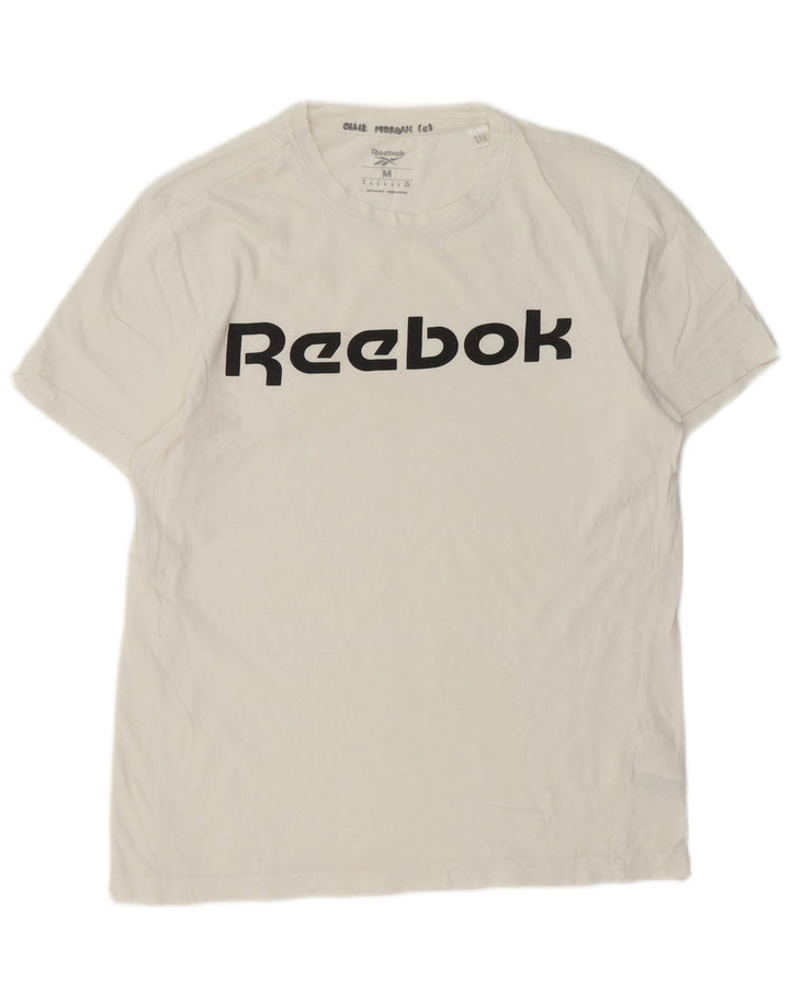 Reebok Herren Grafik-T-Shirt-Oberteil aus mittelweißer Baumwolle