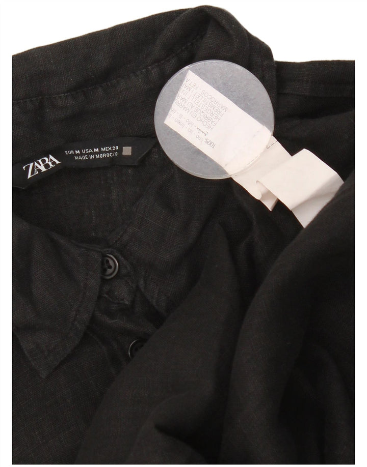 Zara Damen-Oversize-Hemd UK 14 Mittelschwarzes Leinen
