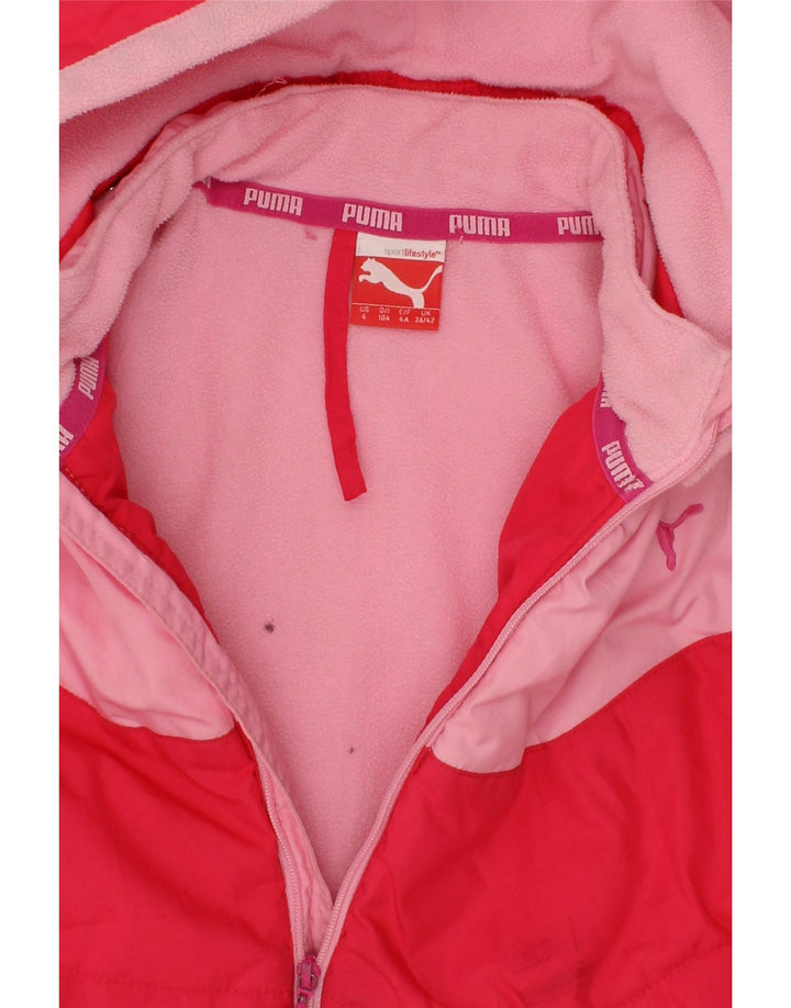 PUMA Girls Hooded Padded Jacket 3-4 Years Red Colourblock Polyester Vintage Puma and Second-Hand Puma from Messina Hembry 