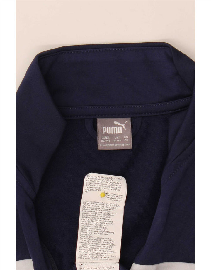 Puma Jungen-Trainingsanzug-Top-Jacke, 15–16 Jahre, marineblaues Farbblock-Polyester