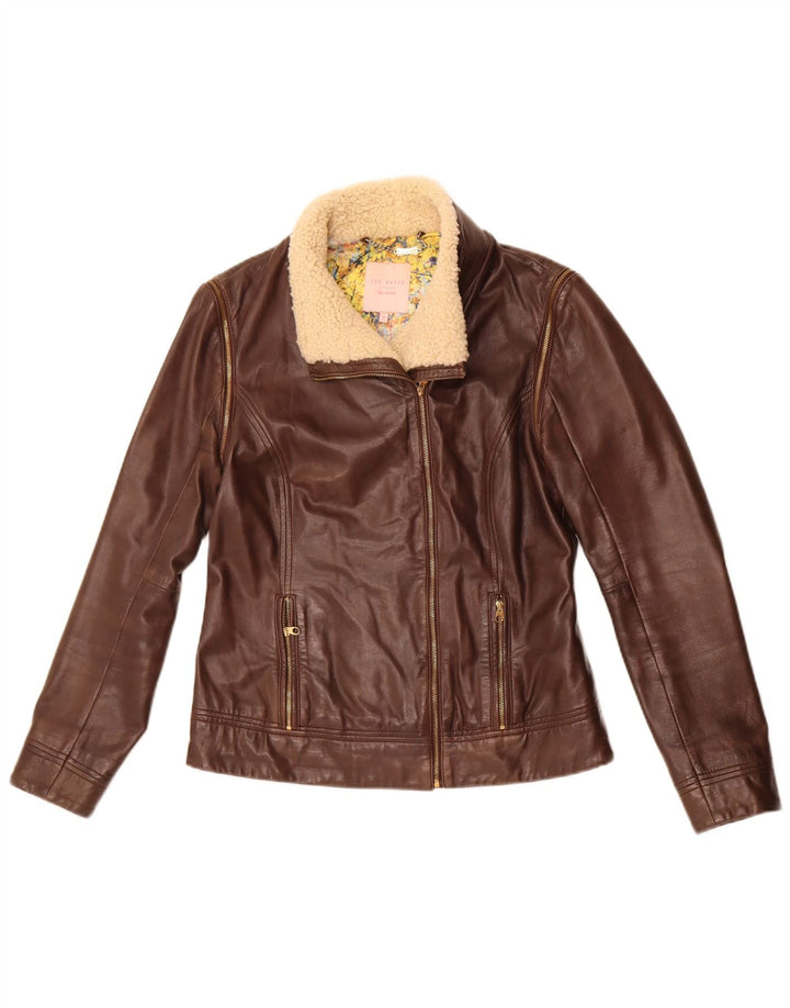 Ted Baker Damen-Lederjacke, Größe 2, kleines braunes Leder