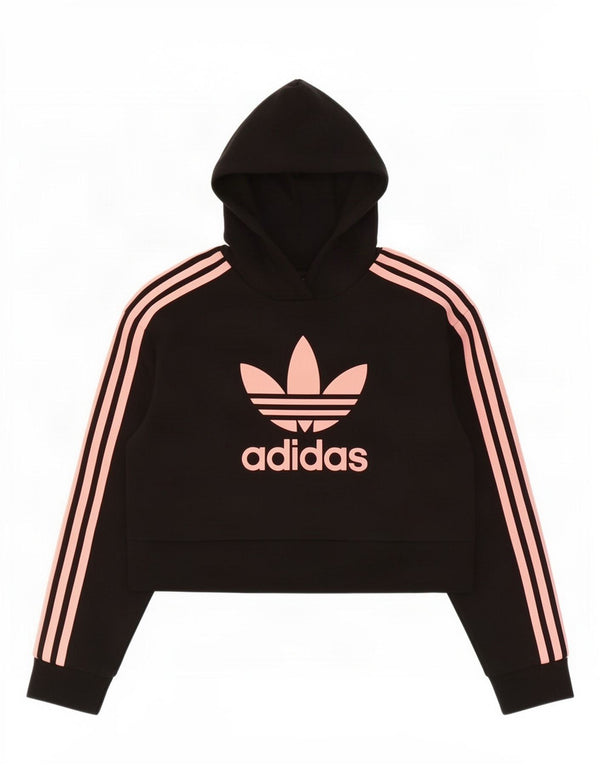 Adidas Mädchen Crop Graphic Hoodie Pullover 9–10 Jahre schwarze Baumwolle