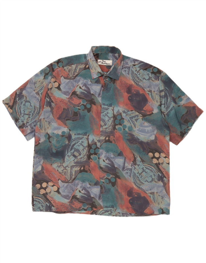 Vintage Herren Kurzarmhemd mit abstraktem Muster XL Mehrfarbig