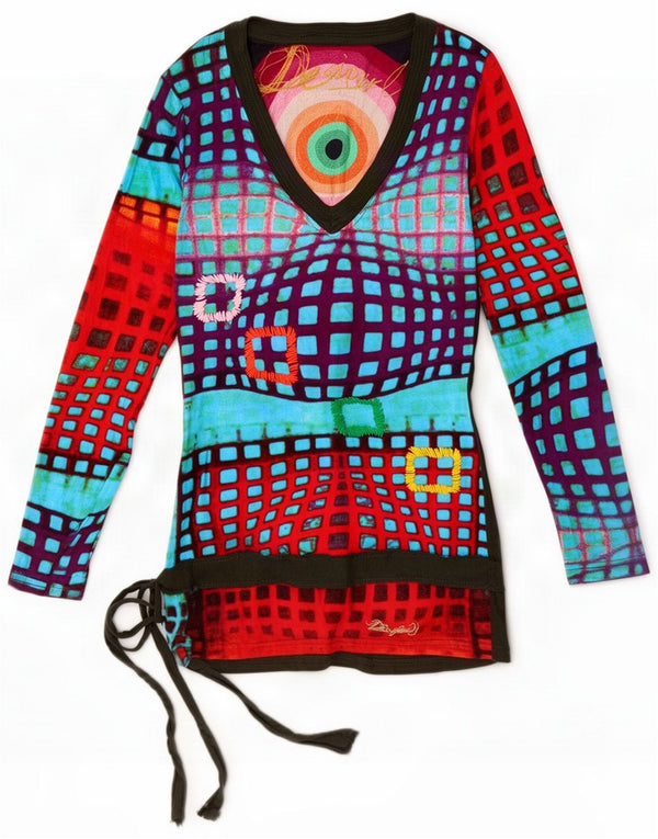 Desigual Womens Graphic Top Langarm UK 4 XS Mehrfarbig Geometrisch