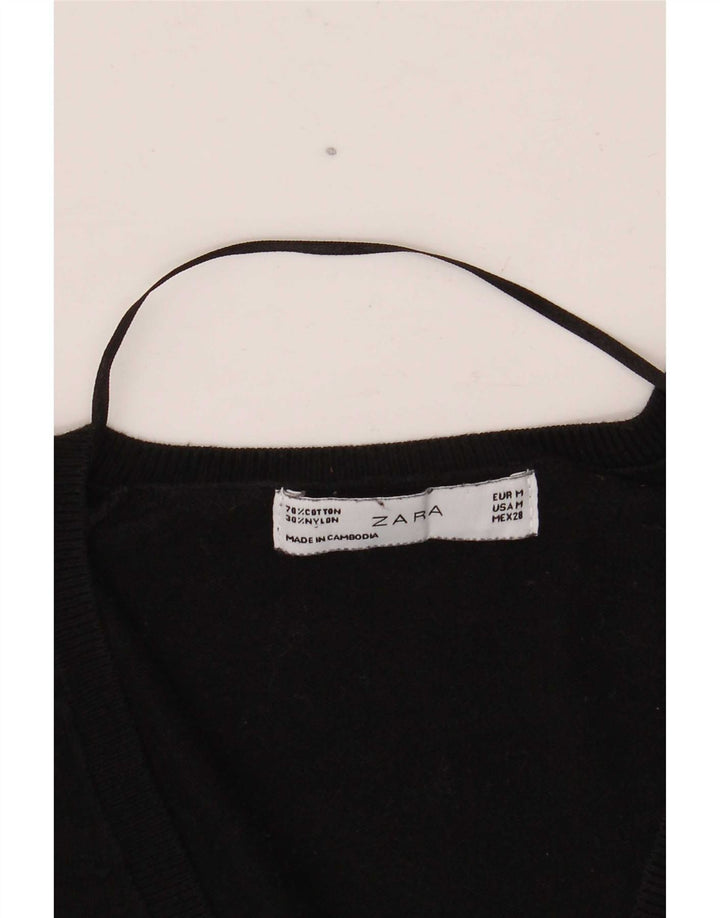 Zara Damen-Pullover mit V-Ausschnitt, Gr. 14, mittelschwarz, Baumwolle