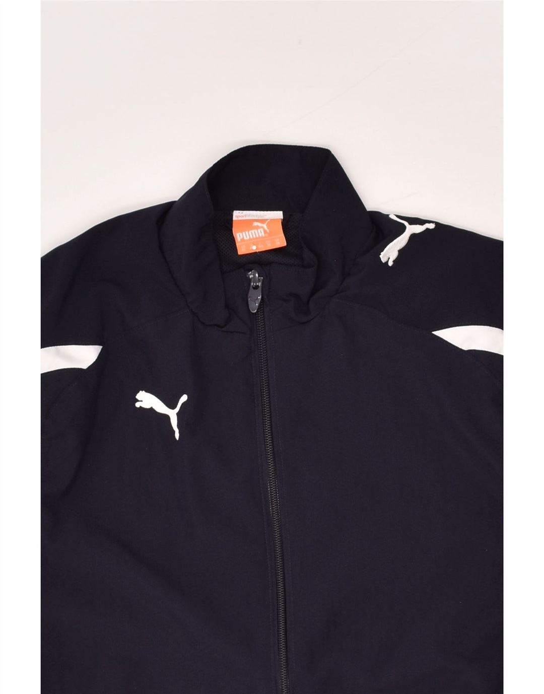 PUMA Boys Tracksuit Top Jacket 9-10 Years Navy Blue Colourblock Polyester | Vintage Puma | Thrift | Second-Hand Puma | Used Clothing | Messina Hembry 