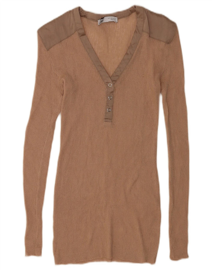 Zara Damen Top Langarm UK 10 Small Beige Colourblock