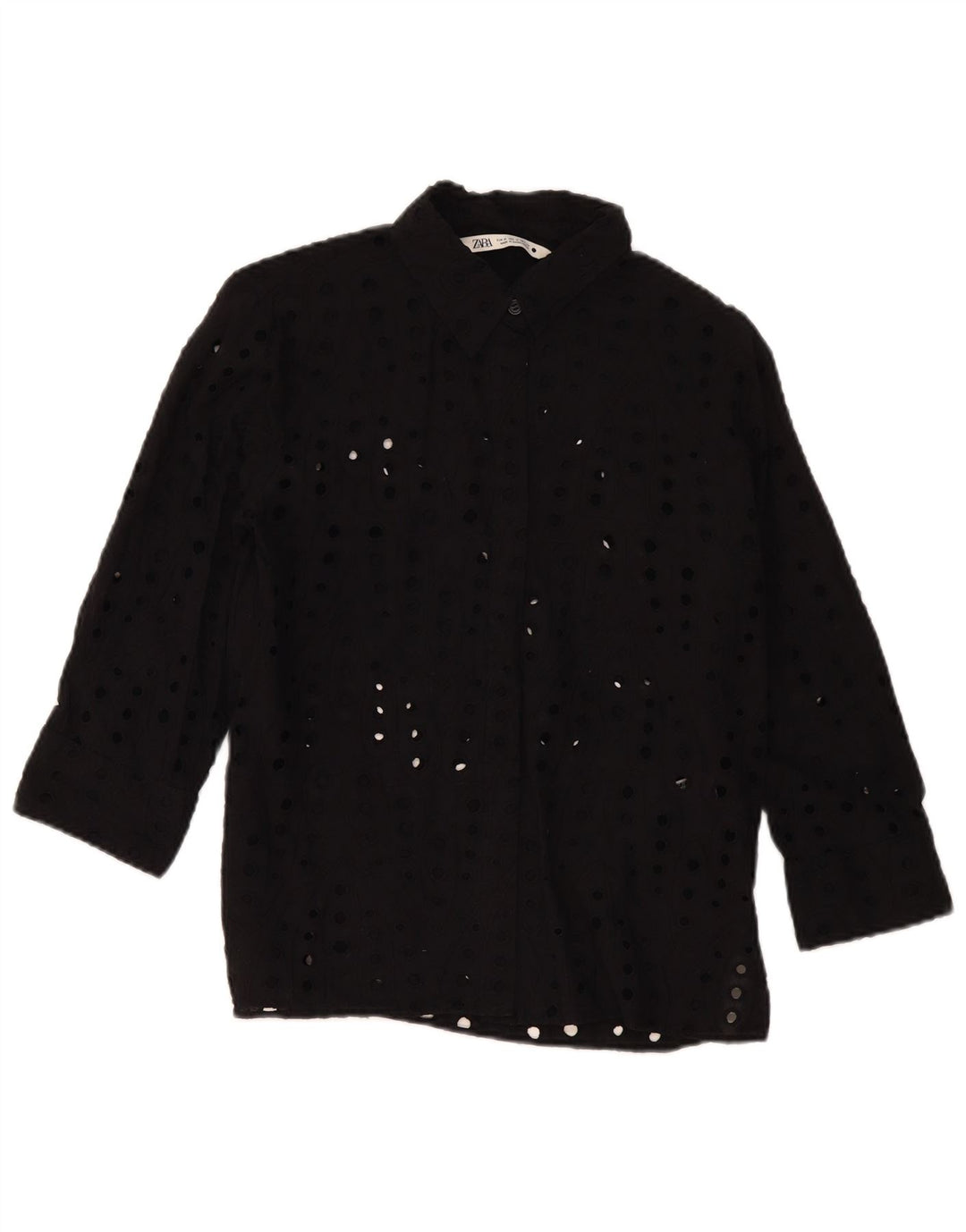 Zara Damen-Hemdbluse mit 3/4-Ärmeln, UK-Größe 44, mittelschwarz, Baumwolle
