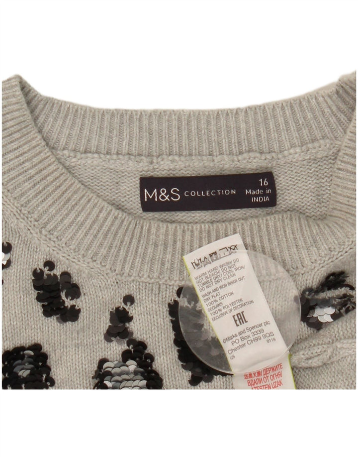 Marks & Spencer Damen Crop Crew Neck Pullover Pullover UK 16 Large Grau