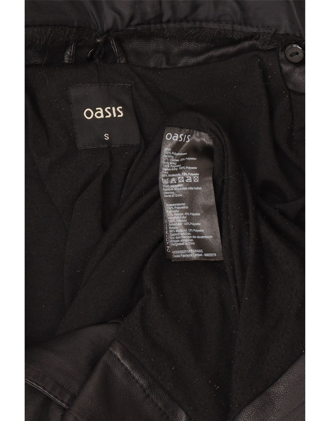 Oasis Herren Kunstleder Bikerjacke UK 36 Small Schwarz Polyethylen