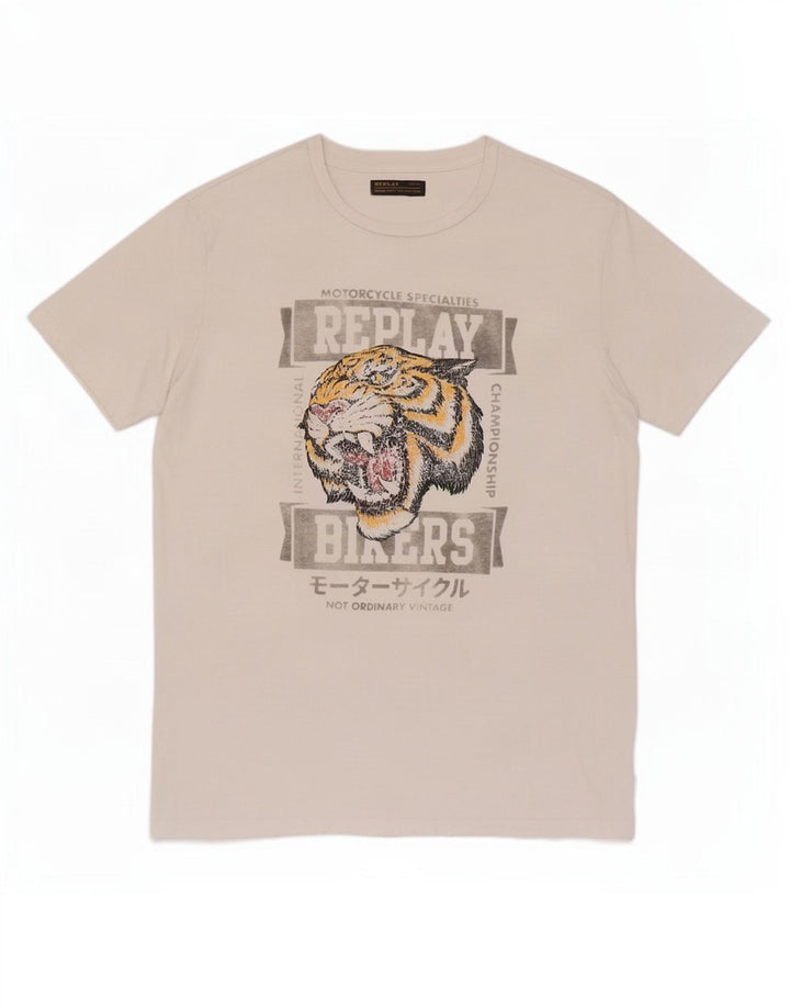 Replay Herren-T-Shirt mit Grafik, mittelweiße Baumwolle