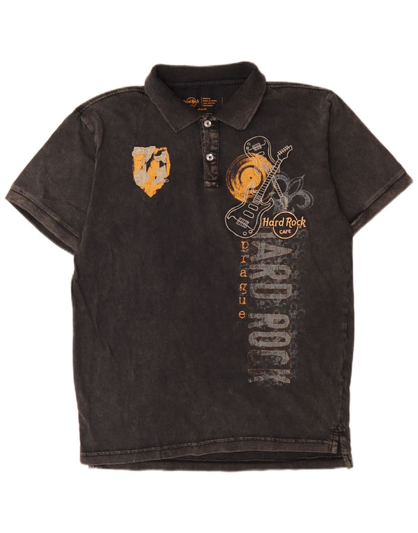 Hard Rock Cafe Mens Prague Graphic Polo Shirt Medium Black Cotton Music