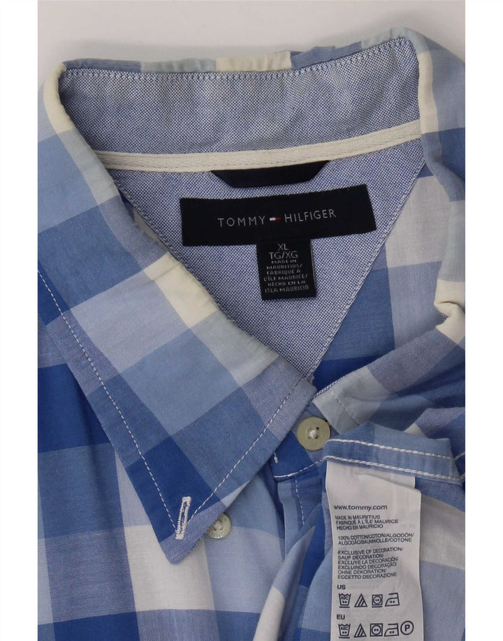 Tommy Hilfiger Herren-Kurzarmhemd XL, blau kariert, Baumwolle