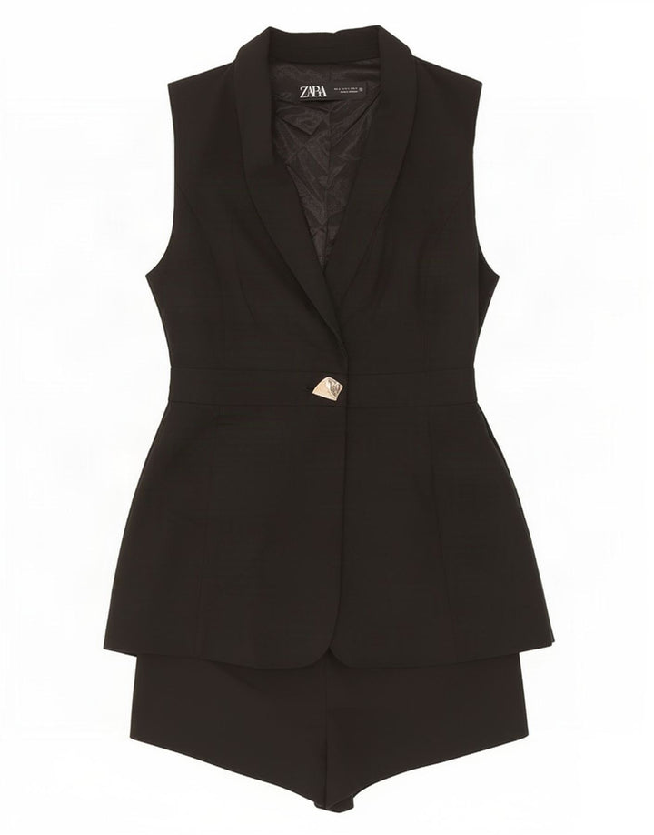 Zara Damen Ärmelloser Playsuit UK 10 Small Schwarz Polyester