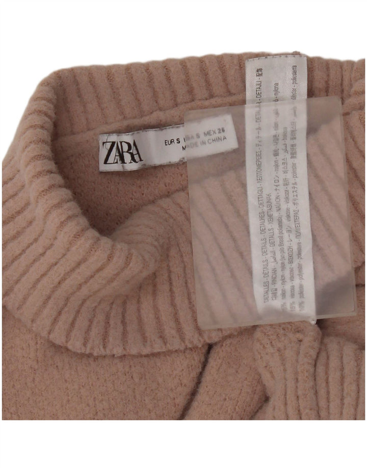 Zara Damen Crop Turtle Neck Pullover Pullover UK 10 Small Pink Nylon