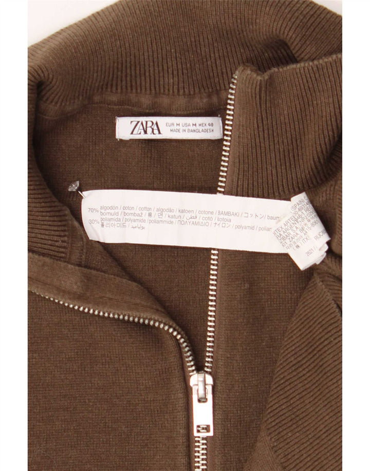 Zara Herren-Pullover mit Reißverschluss am Hals, mittelbraune Baumwolle