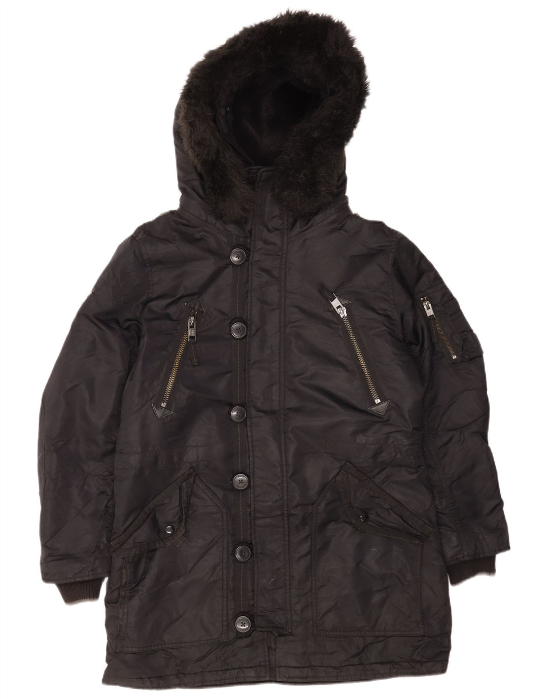 Superdry Herren-Parka mit Kapuze, UK 40, Größe L, schwarzes Nylon