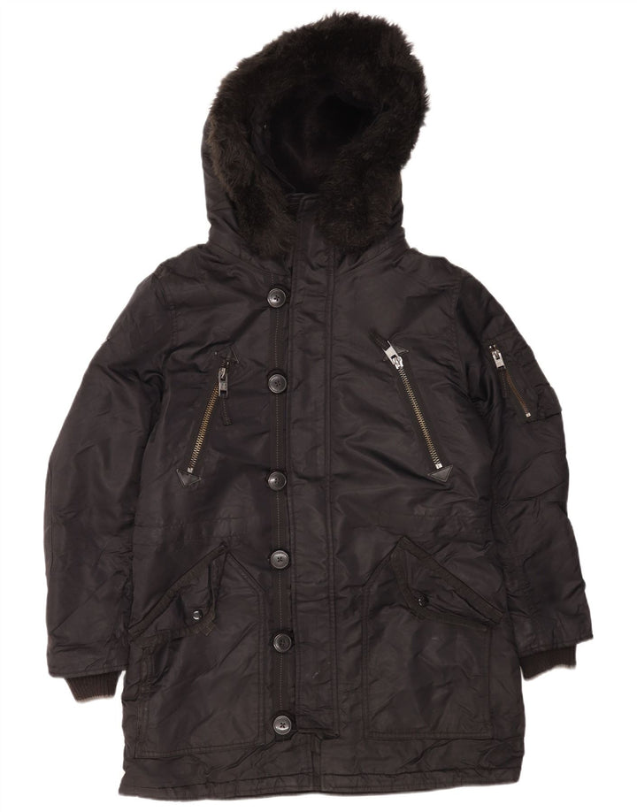 Superdry Herren-Parka mit Kapuze, UK 40, Größe L, schwarzes Nylon