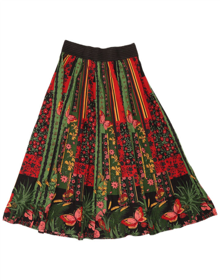 VINTAGE Damen-Rock in A-Linie mit hoher Taille, W24, XS, mehrfarbig, Blumenmuster, Baumwolle