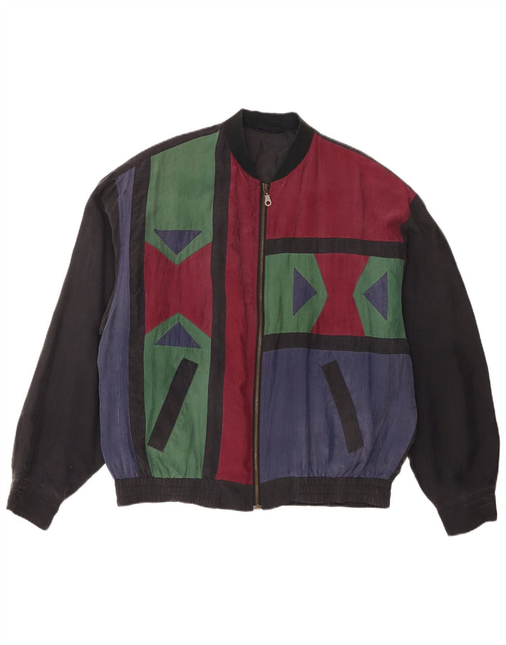 Vintage Herren Bomberjacke IT 48/50 Medium Mehrfarbige geometrische Seide