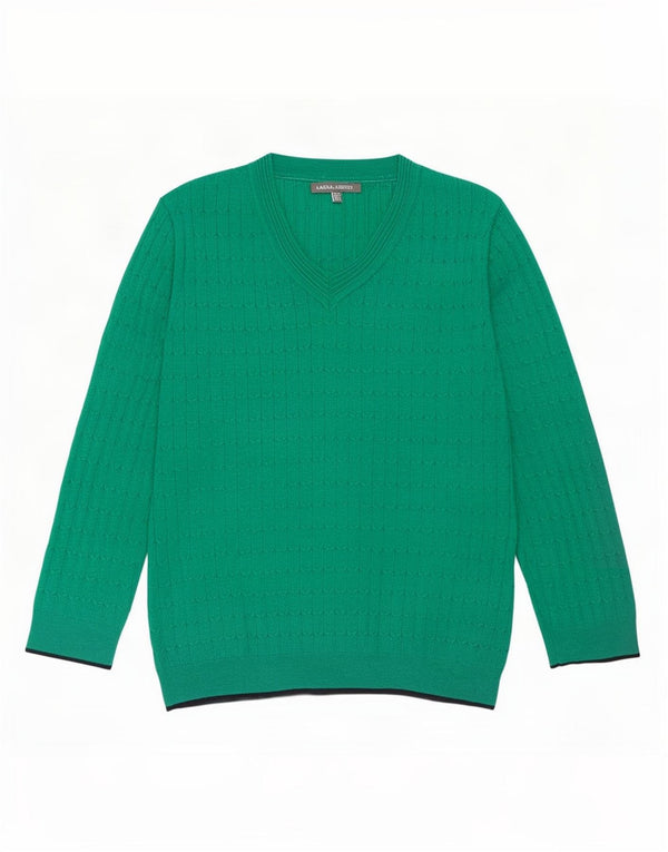 Laura Ashley Damen-Pullover mit V-Ausschnitt, UK 12, mittelgrüne Baumwolle
