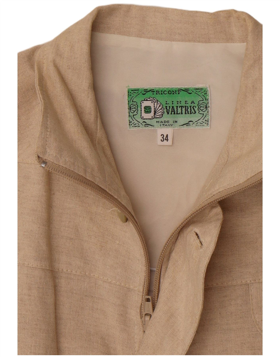 Vintage Damen Übergroße Bomberjacke IT 34 2XS Beige Leinen
