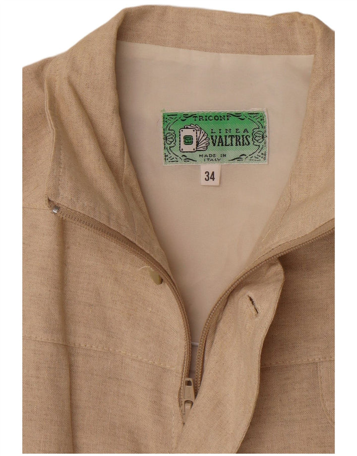 Vintage Damen Übergroße Bomberjacke IT 34 2XS Beige Leinen