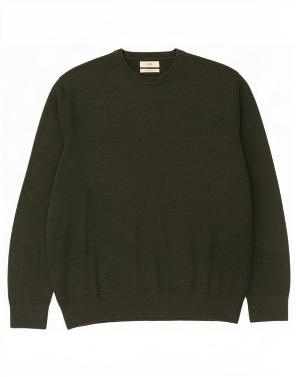 Marks & Spencer Herren-Pullover mit Rundhalsausschnitt, 2XL, Khaki, Baumwolle