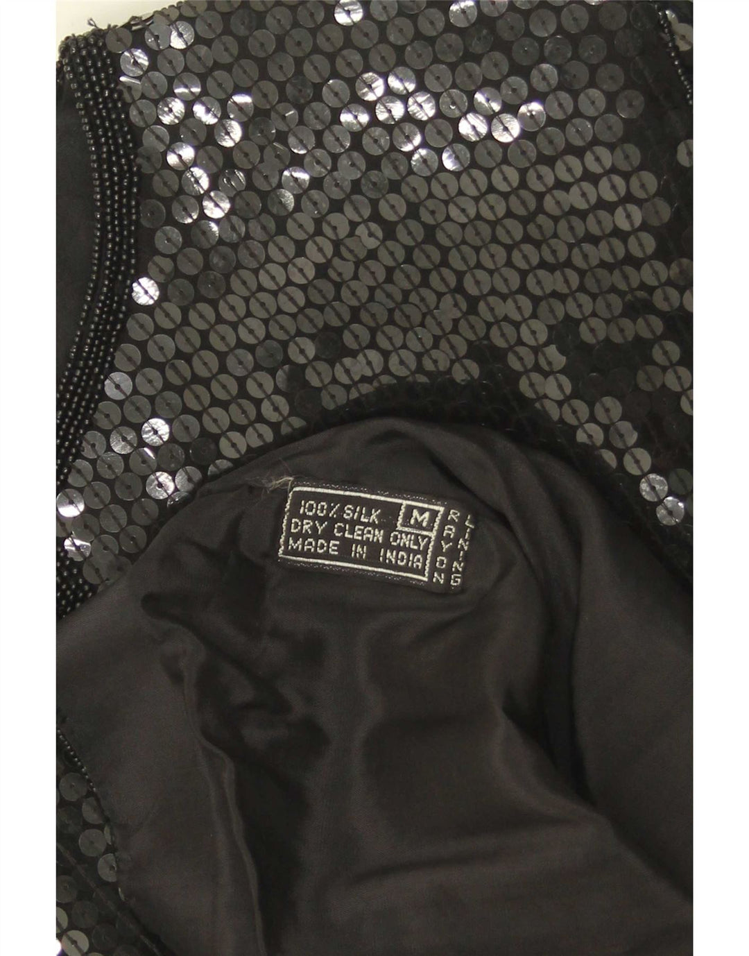 Vintage Damen Pailletten-Hemdbluse UK 14 Mittelschwarze Seide