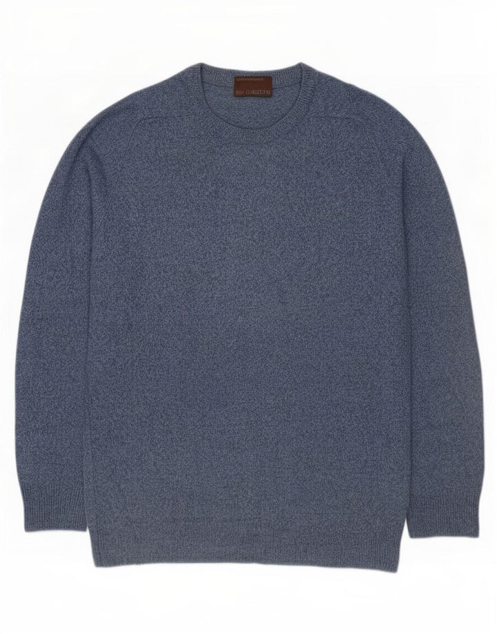 Marks & Spencer Herren-Pullover mit Rundhalsausschnitt, klein, blau gefleckte Lammwolle