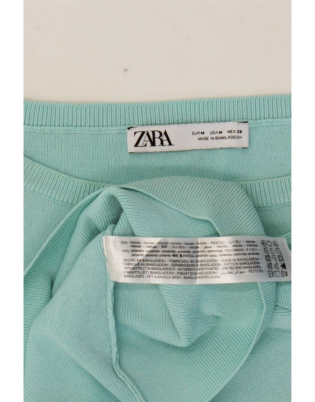 Zara Damen Crop T-Shirt Top UK 12 Medium Türkis Viskose