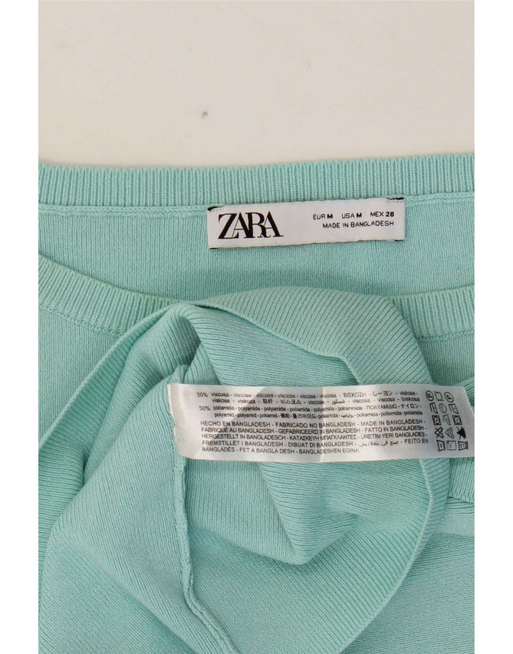Zara Damen Crop T-Shirt Top UK 12 Medium Türkis Viskose