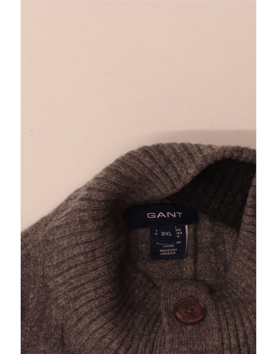 Gant Herren-Pullover mit Knopfkragen, 3XL, graue Lammwolle