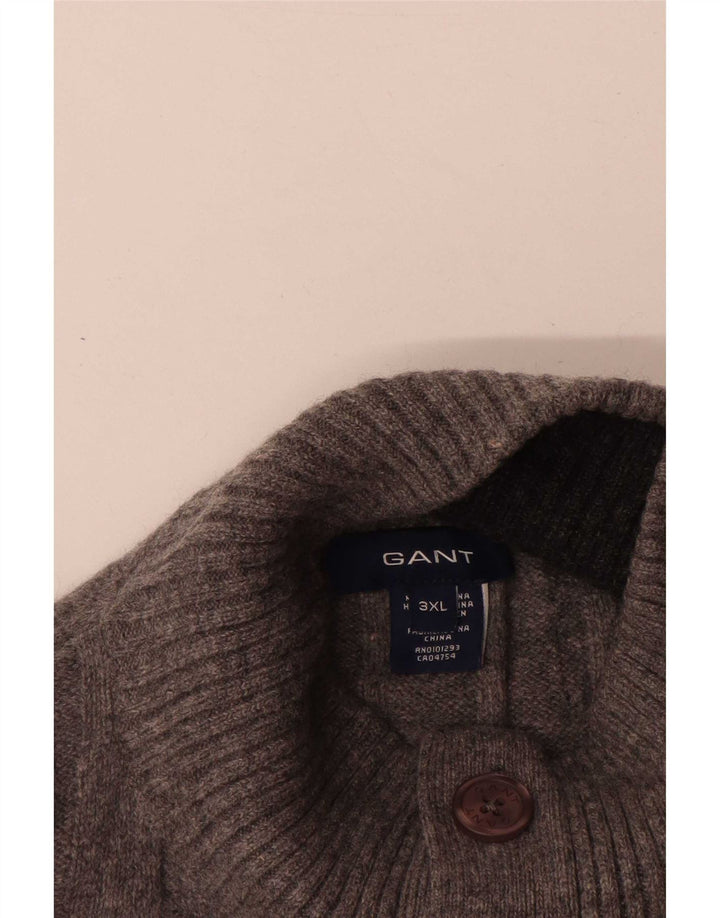 Gant Herren-Pullover mit Knopfkragen, 3XL, graue Lammwolle