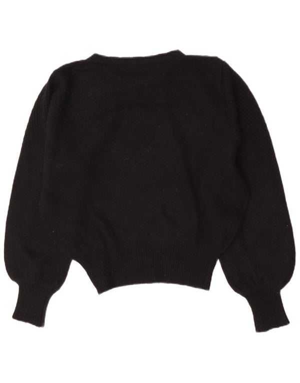 Vintage Damen Pullover mit Rundhalsausschnitt, Gr. 10, klein, schwarz, geblümt