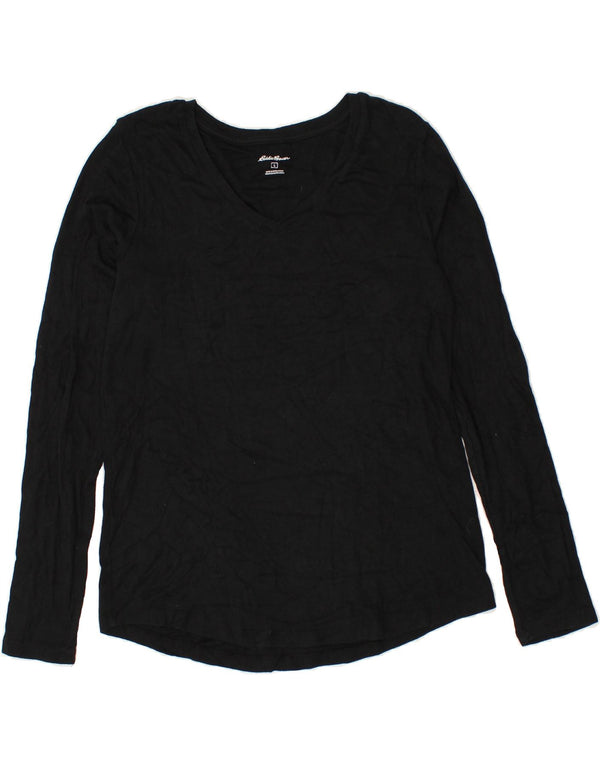 EDDIE BAUER Damen Top Langarm UK 16 Large Schwarz Baumwolle