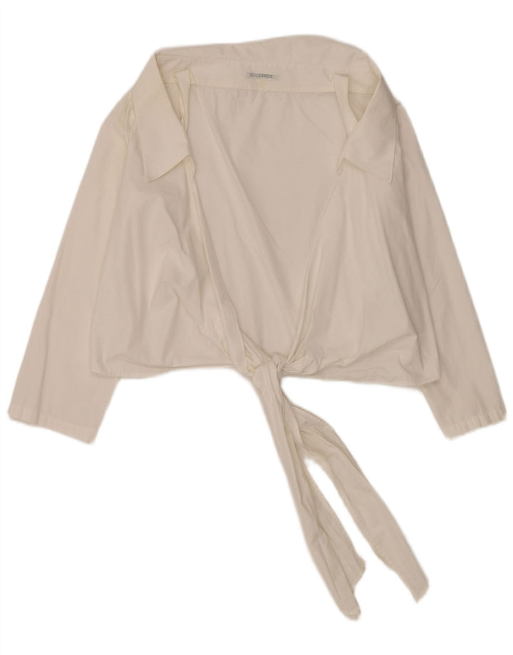 Naracamicie Damen Crop Wrap Shirt Bluse UK 14 Mittelweiße Baumwolle