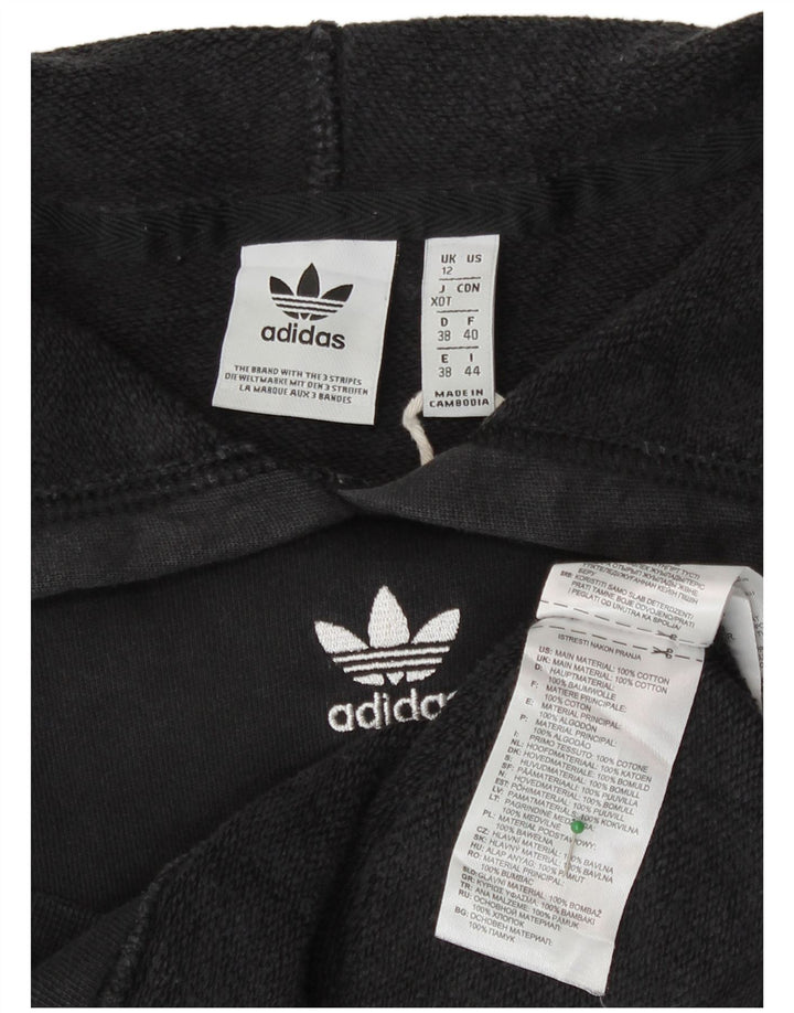 Adidas Damen Übergroßer Crop Hoodie Pullover UK 12 Mittelschwarze Baumwolle