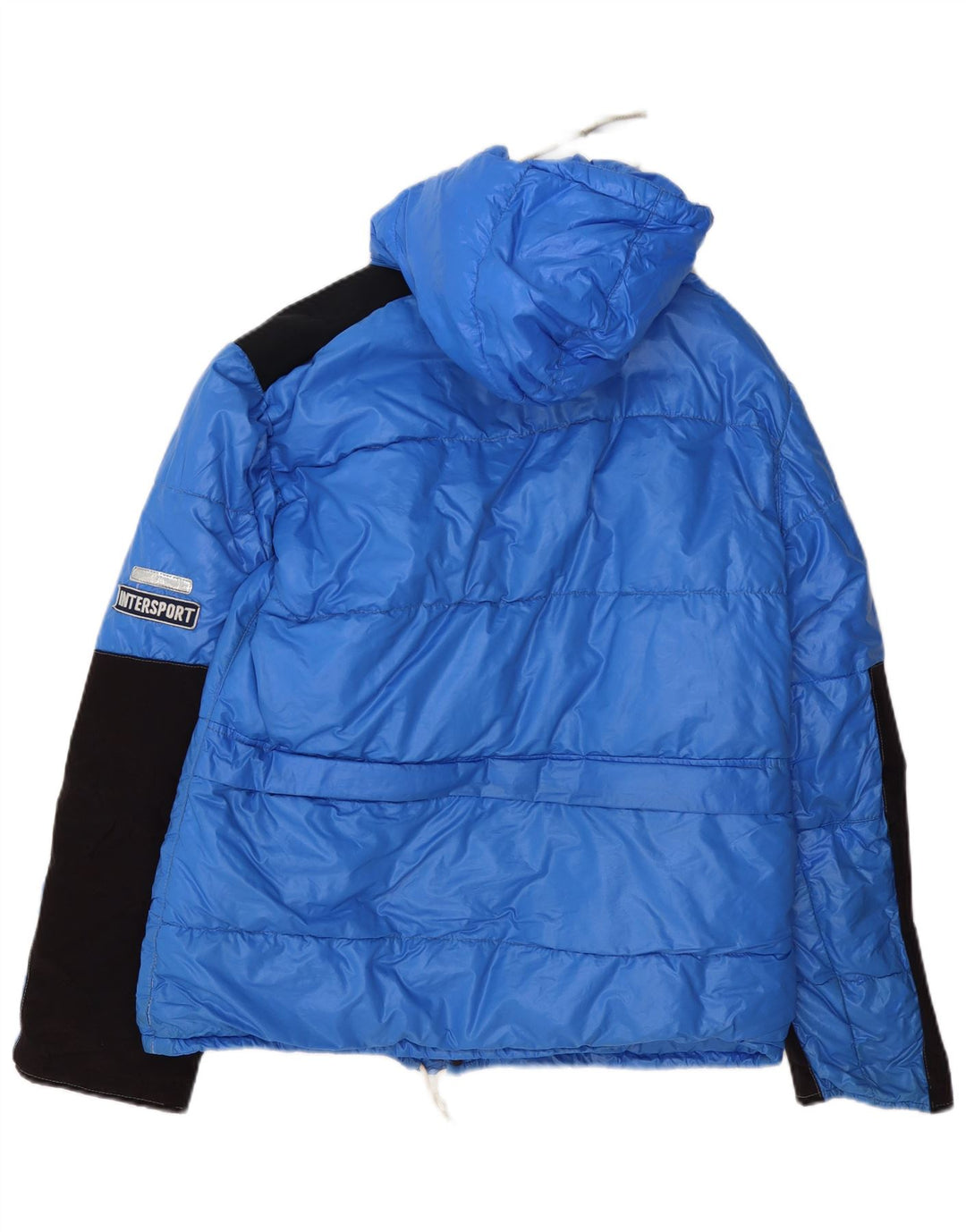 Wattierte Vintage-Herrenjacke mit Kapuze, Größe 50, groß, blau, Colourblock-Polyamid