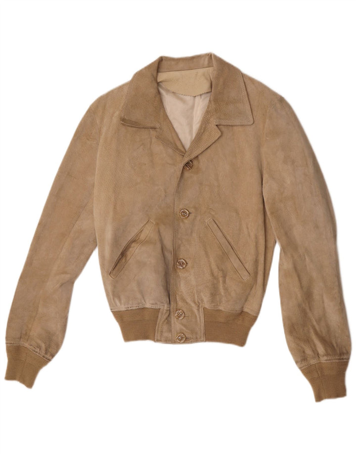 Vintage Damen Wildleder Bomberjacke IT 48 XL Beige