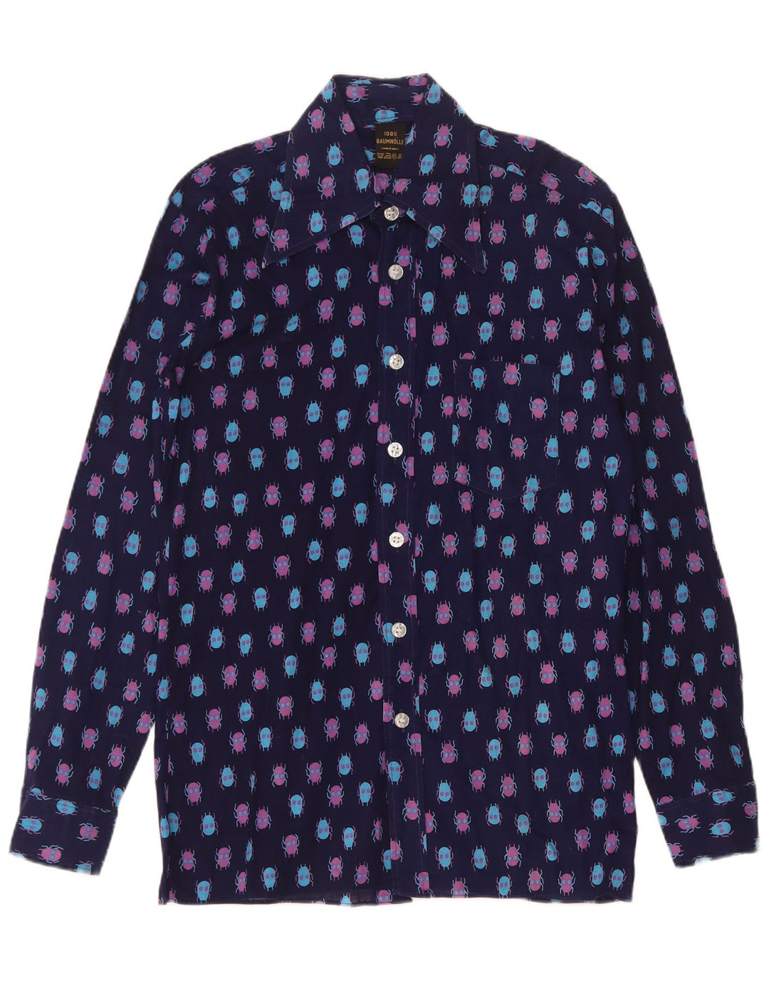 Vintage Herren Hemd mit abstraktem Muster, Größe 37, kleine marineblaue Baumwolle
