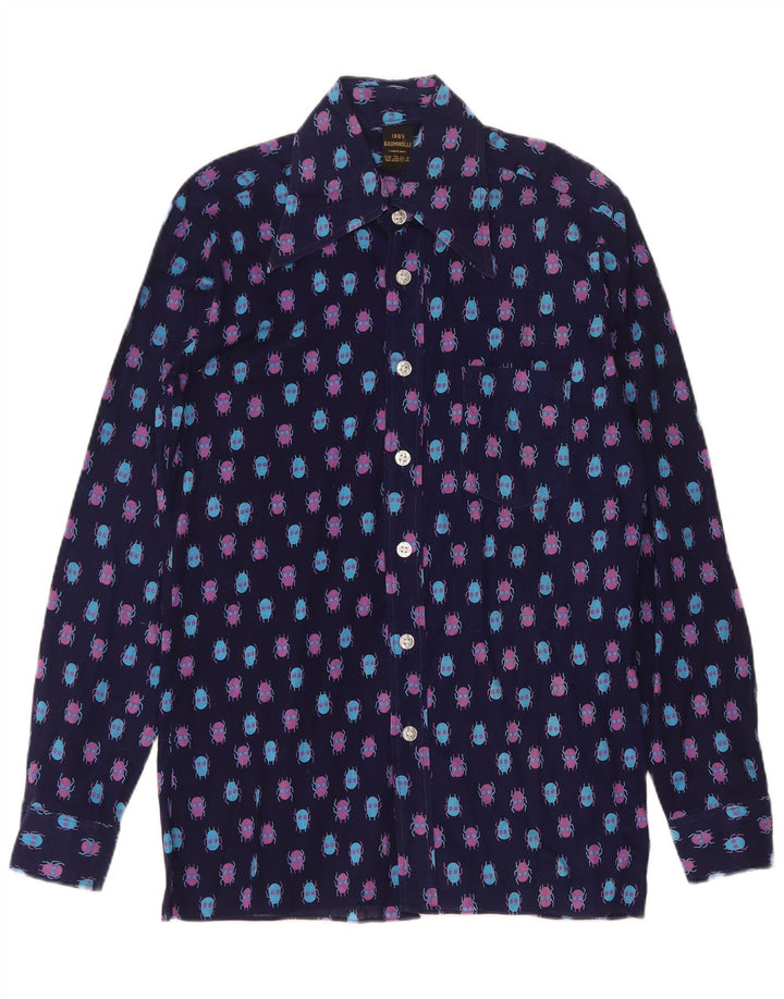 Vintage Herren Hemd mit abstraktem Muster, Größe 37, kleine marineblaue Baumwolle