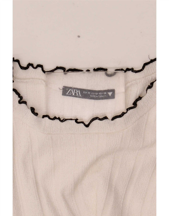 Zara Damen T-Shirt Top UK 12 Medium Weiß
