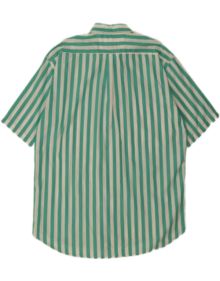 LES COPAINS Mens Short Sleeve Shirt IT 50 Medium Green Striped Vintage Les Copains and Second-Hand Les Copains from Messina Hembry 