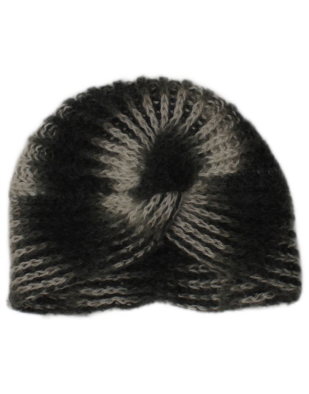 Vintage Damen Strick-Turbanmütze Einheitsgröße Khaki gestreift